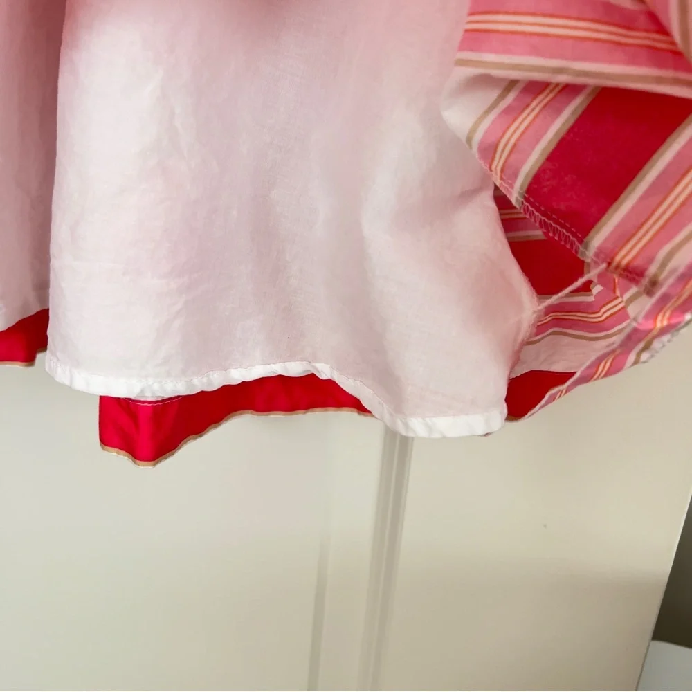J. Crew Factory Pink White Striped Ruffle Feminine Midi Dress Women’s 12 Petite - Picture 5 of 13